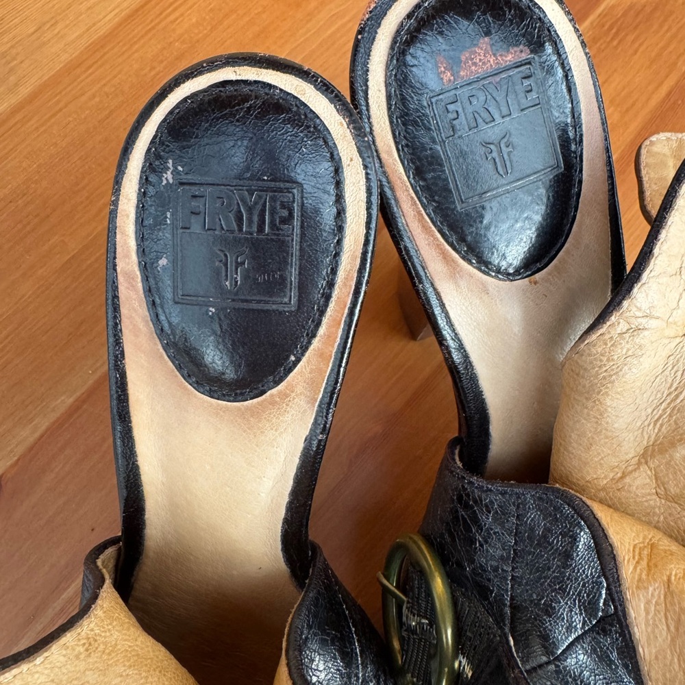 Frye Black Cutout Heels with Brown Platform - Picture 5 of 6